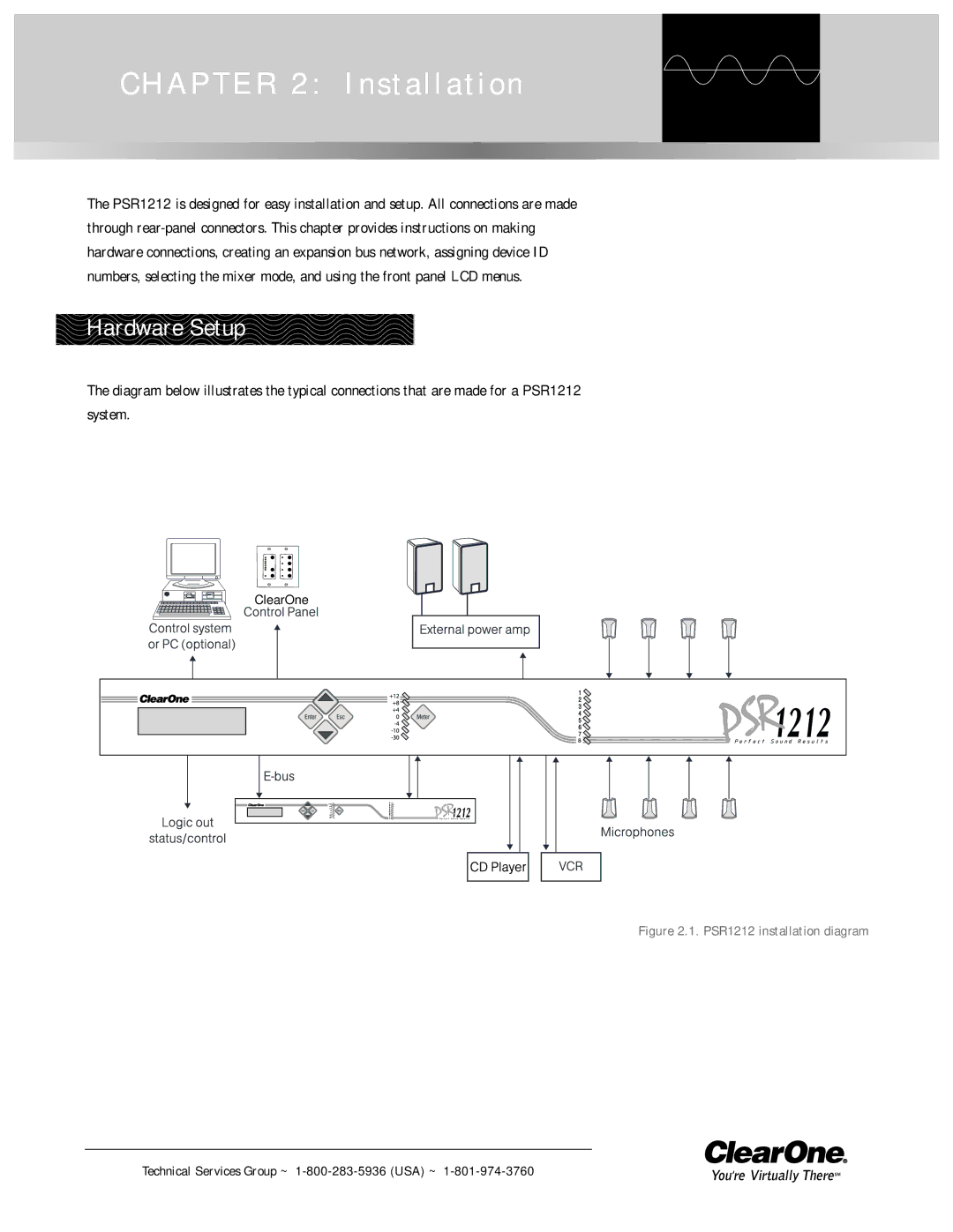 ClearOne comm PSR1212 operation manual Installation, Hardware Setup 