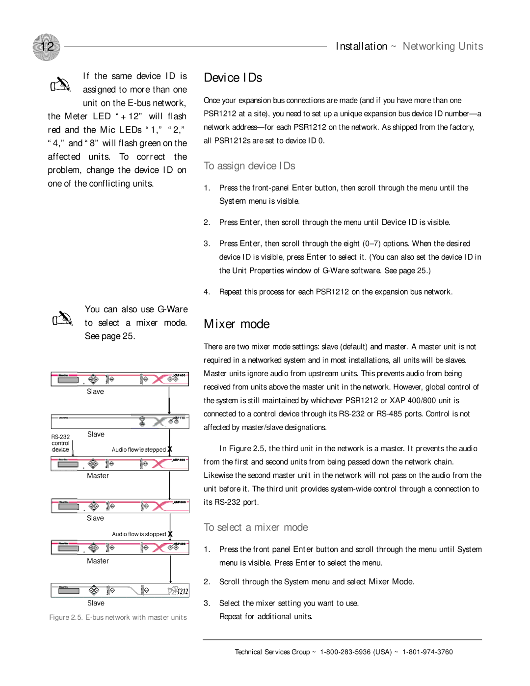 ClearOne comm PSR1212 operation manual Device IDs, Mixer mode, To assign device IDs, To select a mixer mode 