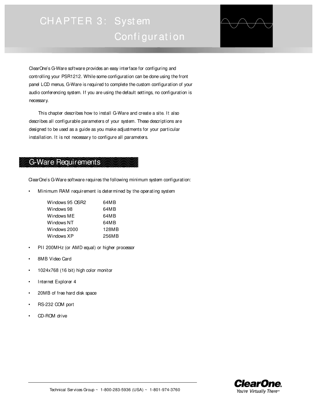 ClearOne comm PSR1212 operation manual System Configuration, Ware Requirements 