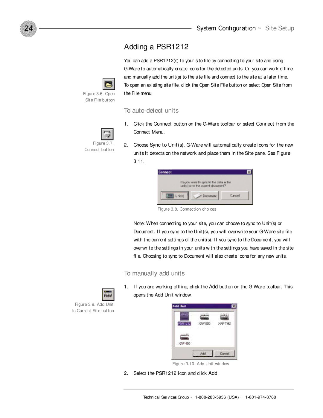 ClearOne comm Adding a PSR1212, To auto-detect units, To manually add units, Select the PSR1212 icon and click Add 