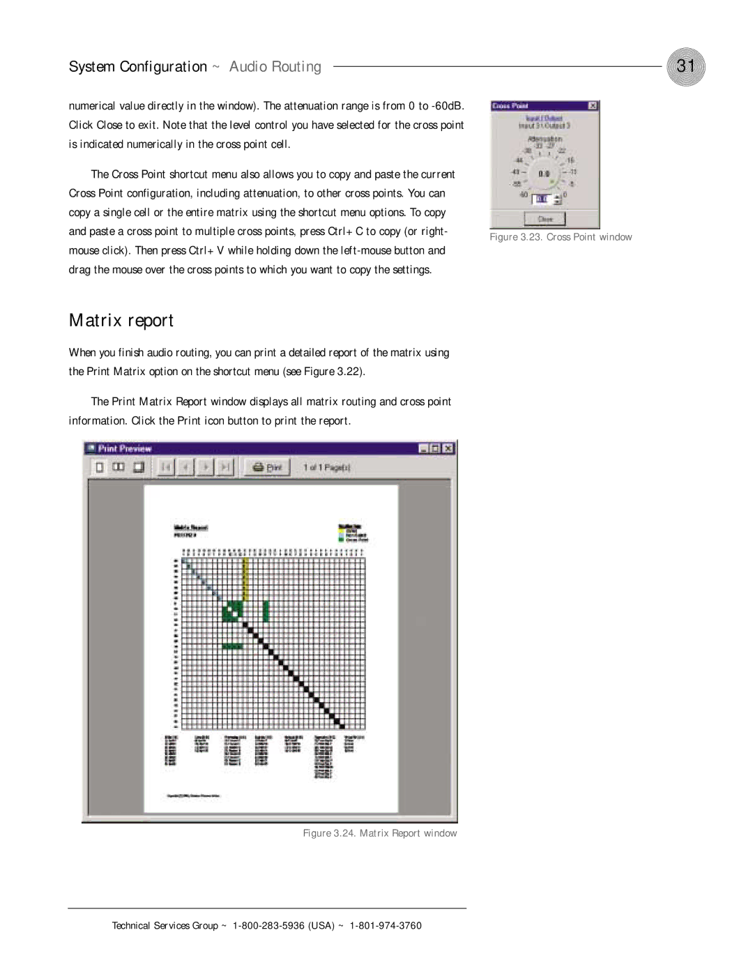 ClearOne comm PSR1212 operation manual Matrix report, System Configuration ~ Audio Routing 