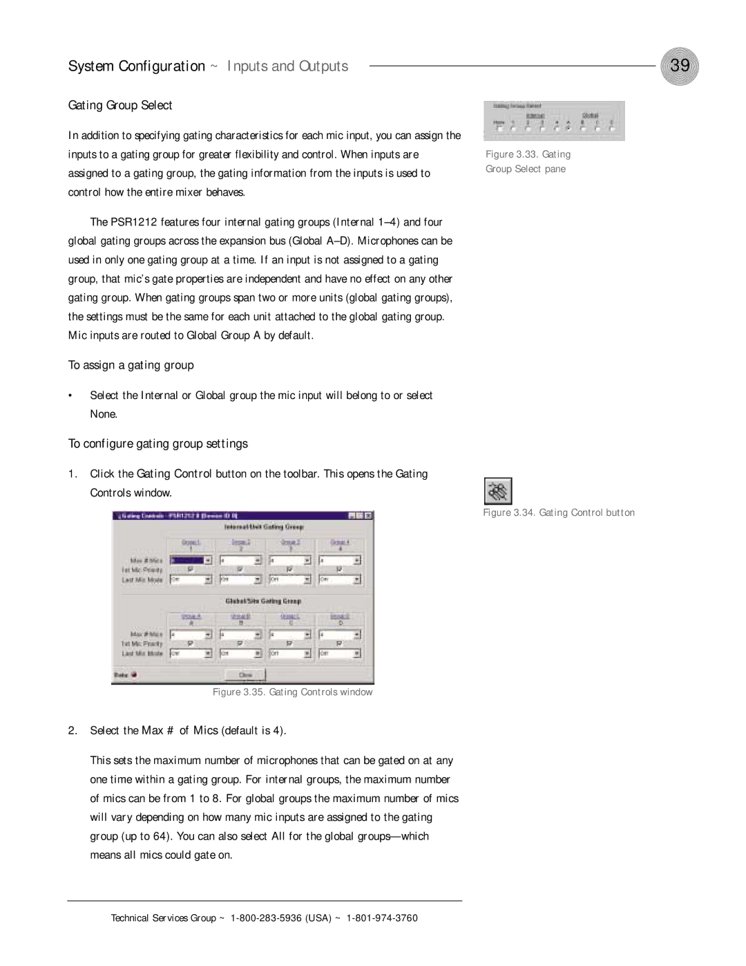 ClearOne comm PSR1212 operation manual Gating Group Select, To assign a gating group, To configure gating group settings 