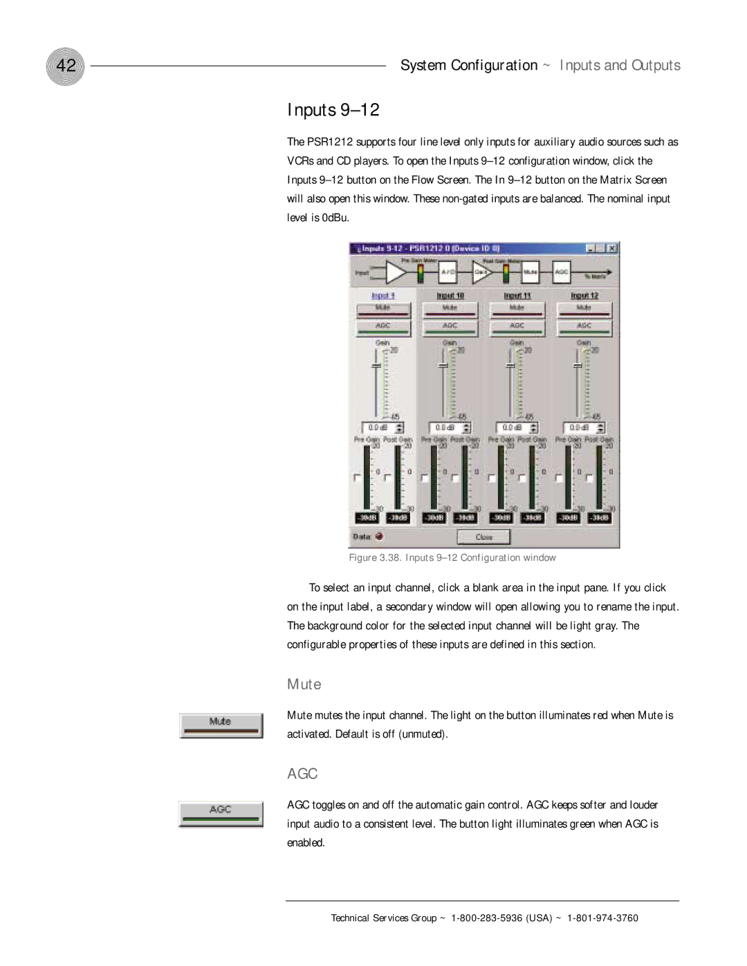 ClearOne comm PSR1212 operation manual Inputs 9-12 Configuration window 