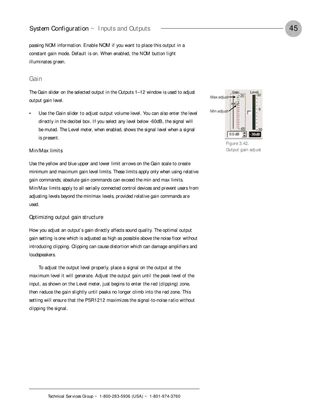 ClearOne comm PSR1212 operation manual Optimizing output gain structure 