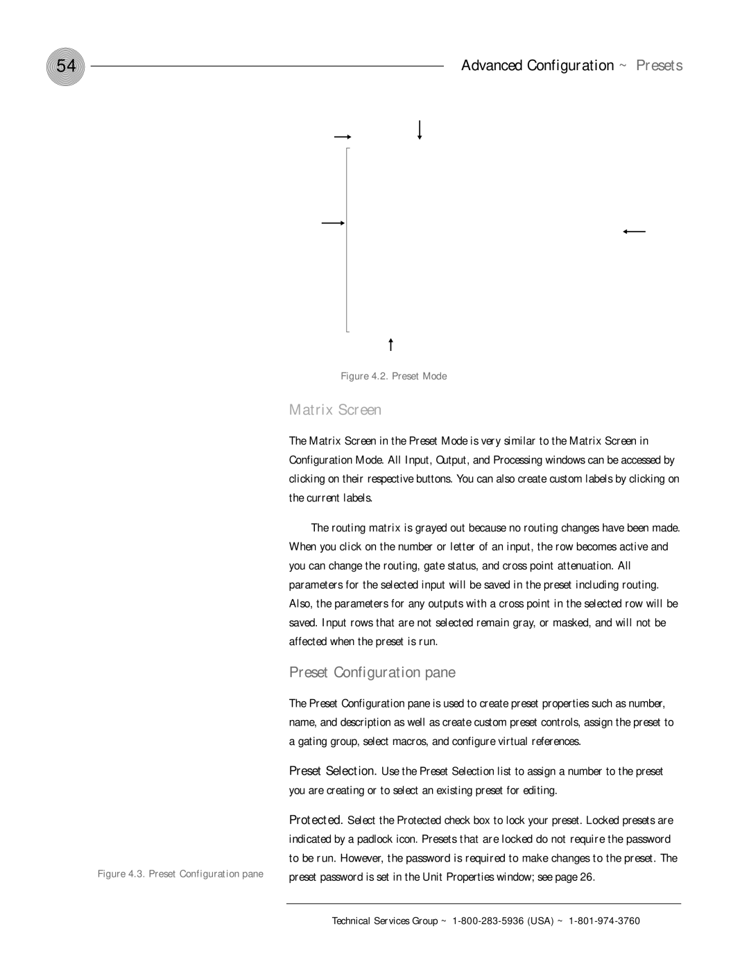 ClearOne comm PSR1212 operation manual Preset Configuration pane, Affected when the preset is run 