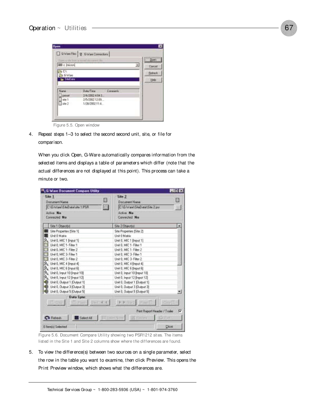 ClearOne comm PSR1212 operation manual Operation ~ Utilities, Open window 