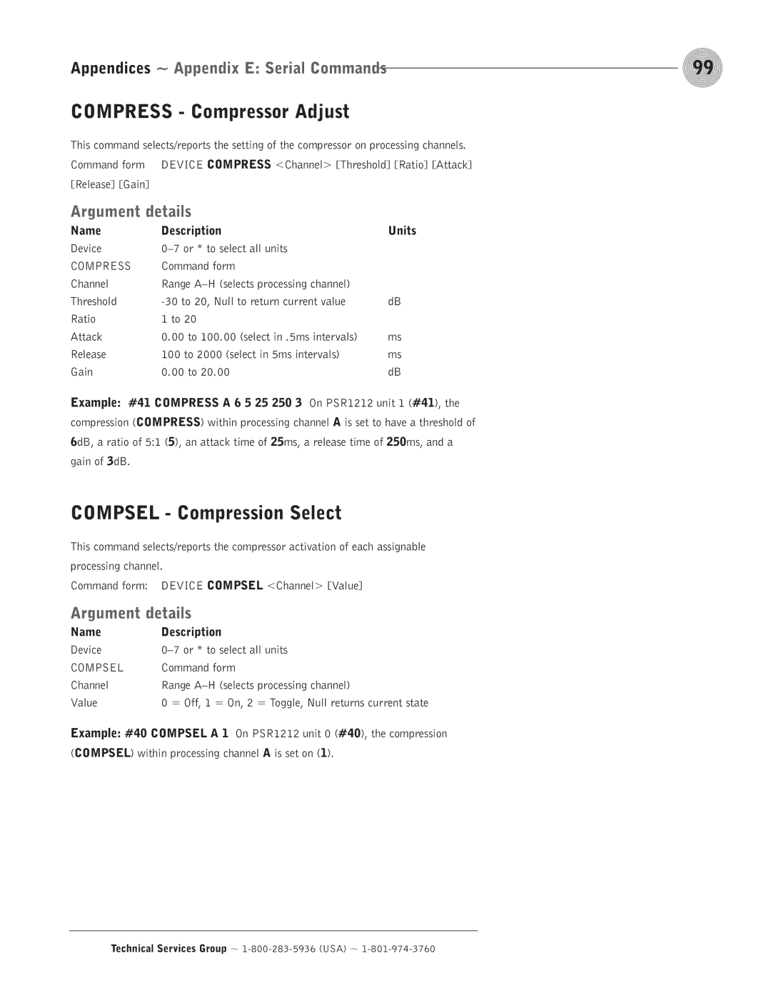 ClearOne comm PSR1212 operation manual Compress Compressor Adjust, Compsel Compression Select 