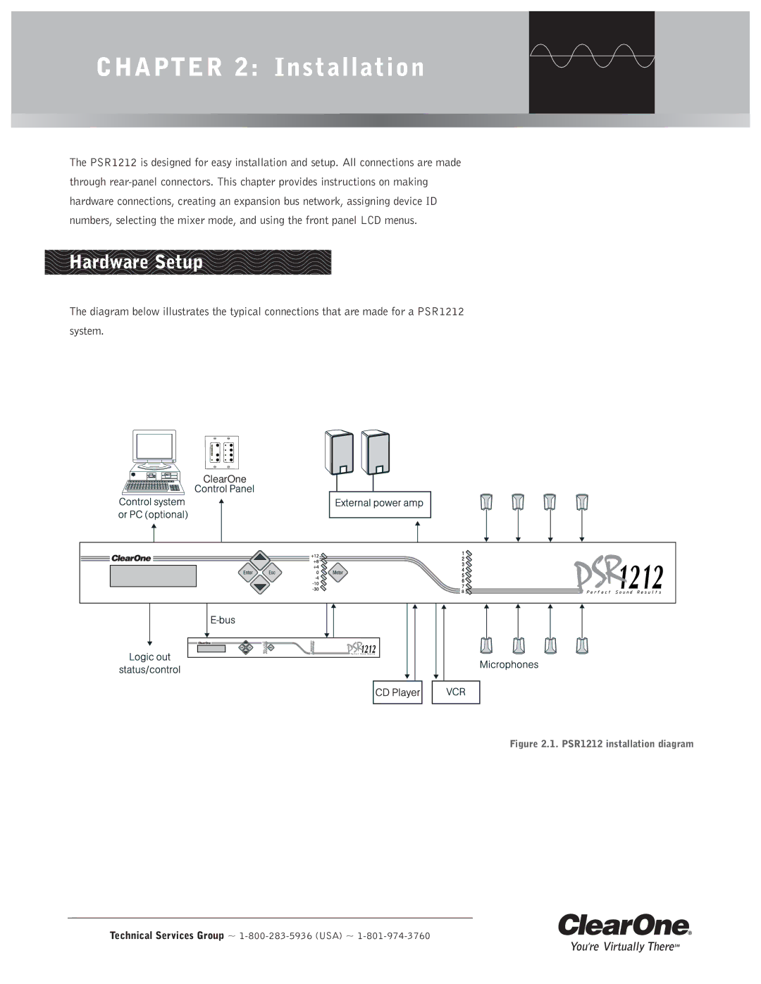 ClearOne comm PSR1212 operation manual Installation, Hardware Setup 