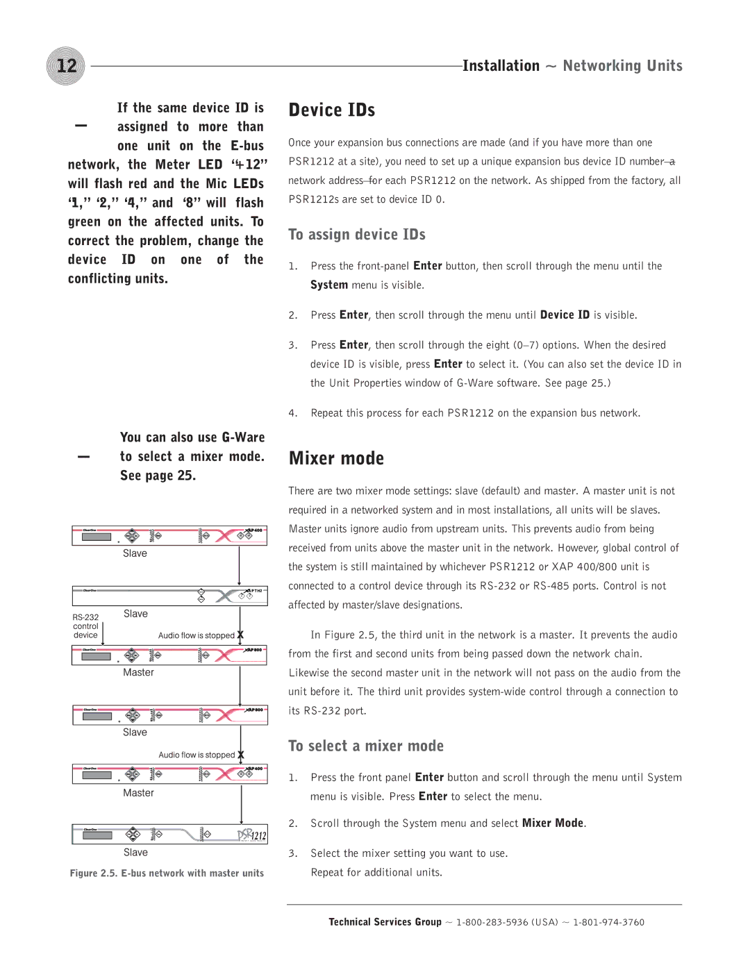 ClearOne comm PSR1212 operation manual Device IDs, Mixer mode, To assign device IDs, To select a mixer mode 