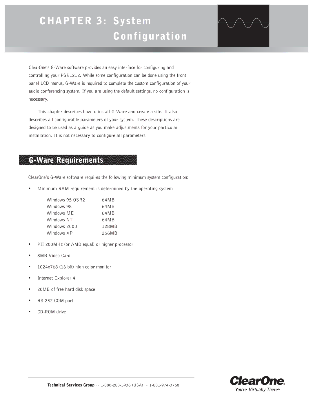 ClearOne comm PSR1212 operation manual System Configuration, Ware Requirements 