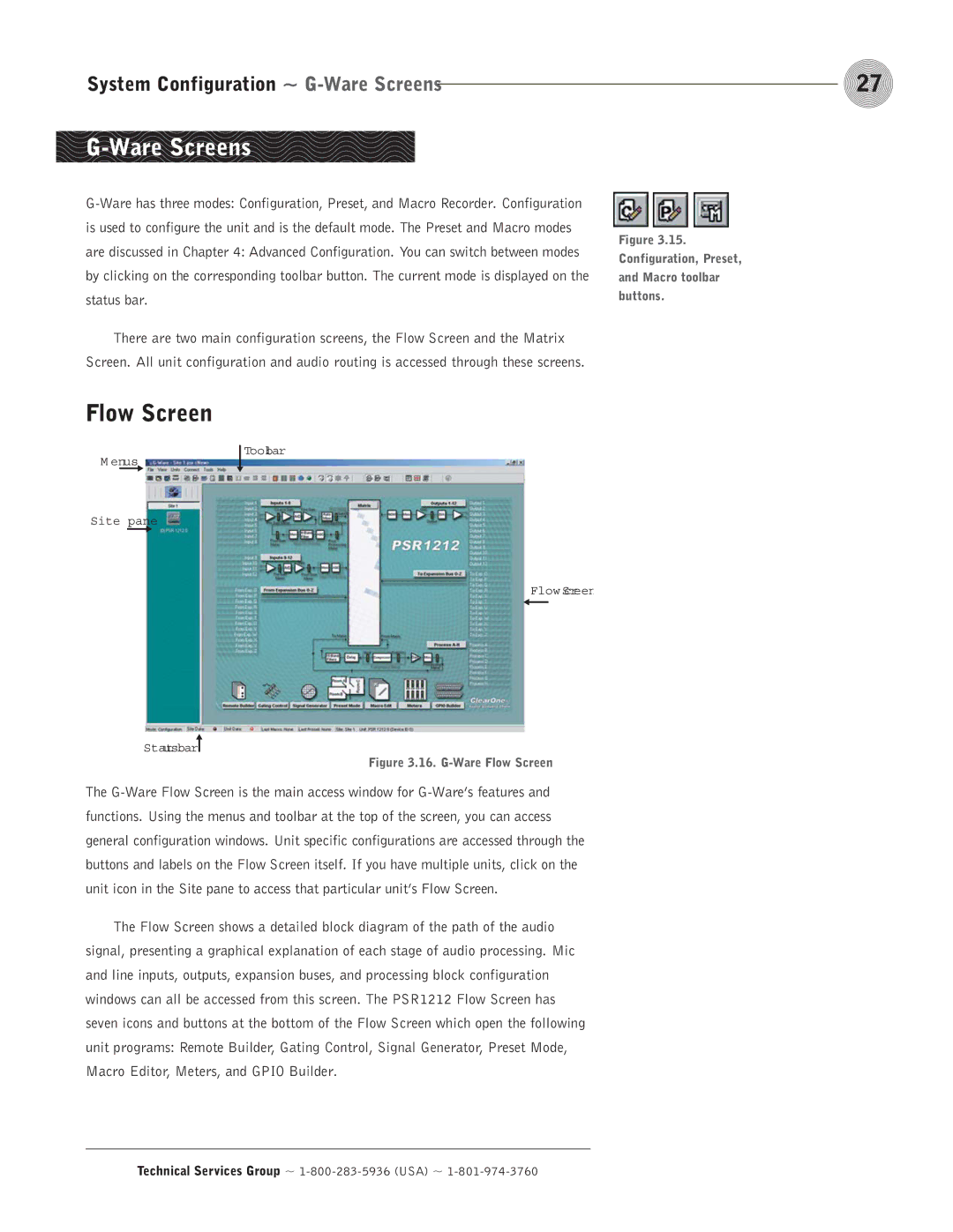 ClearOne comm PSR1212 operation manual Ware Screens, Flow Screen 