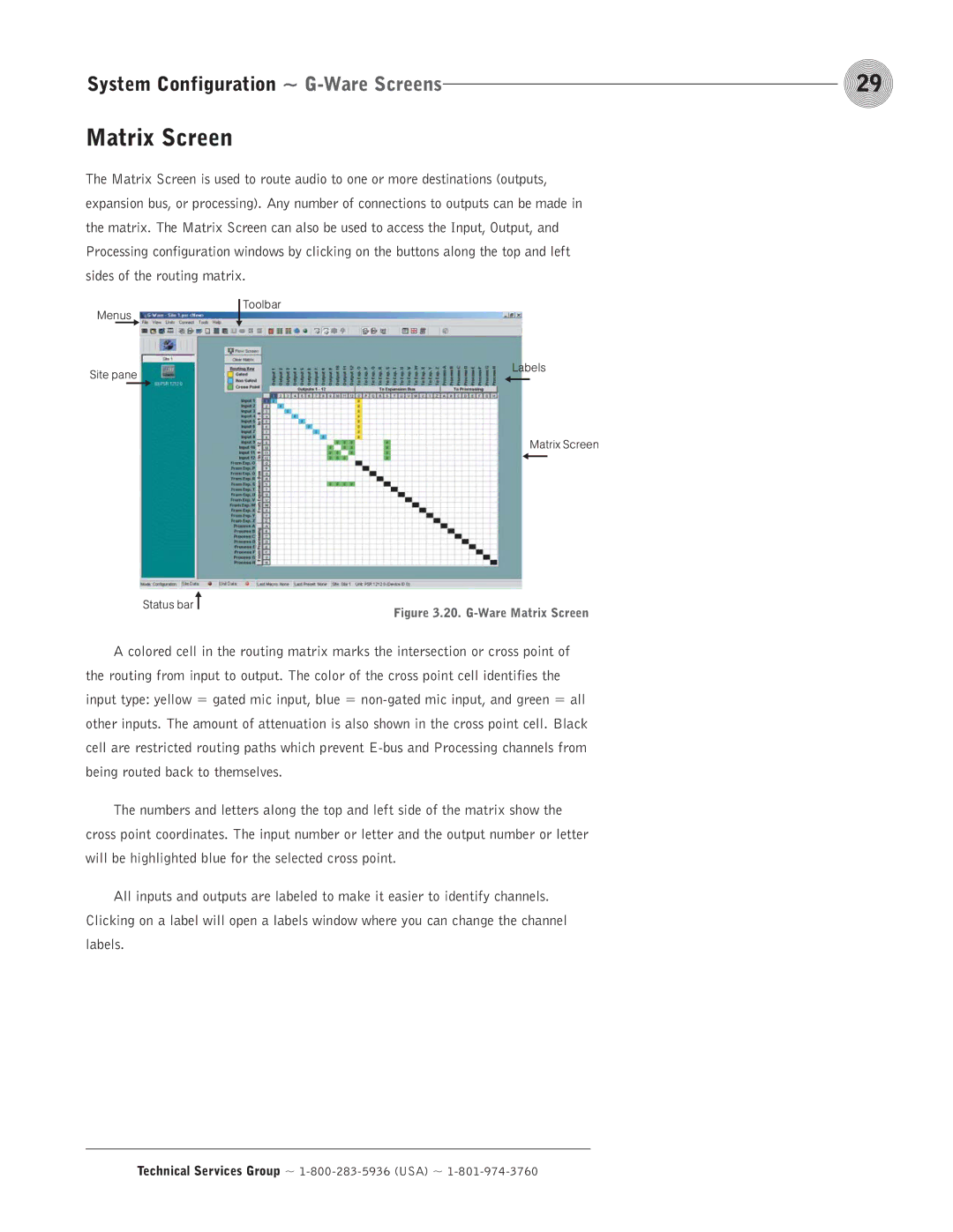 ClearOne comm PSR1212 operation manual G-Ware Matrix Screen 