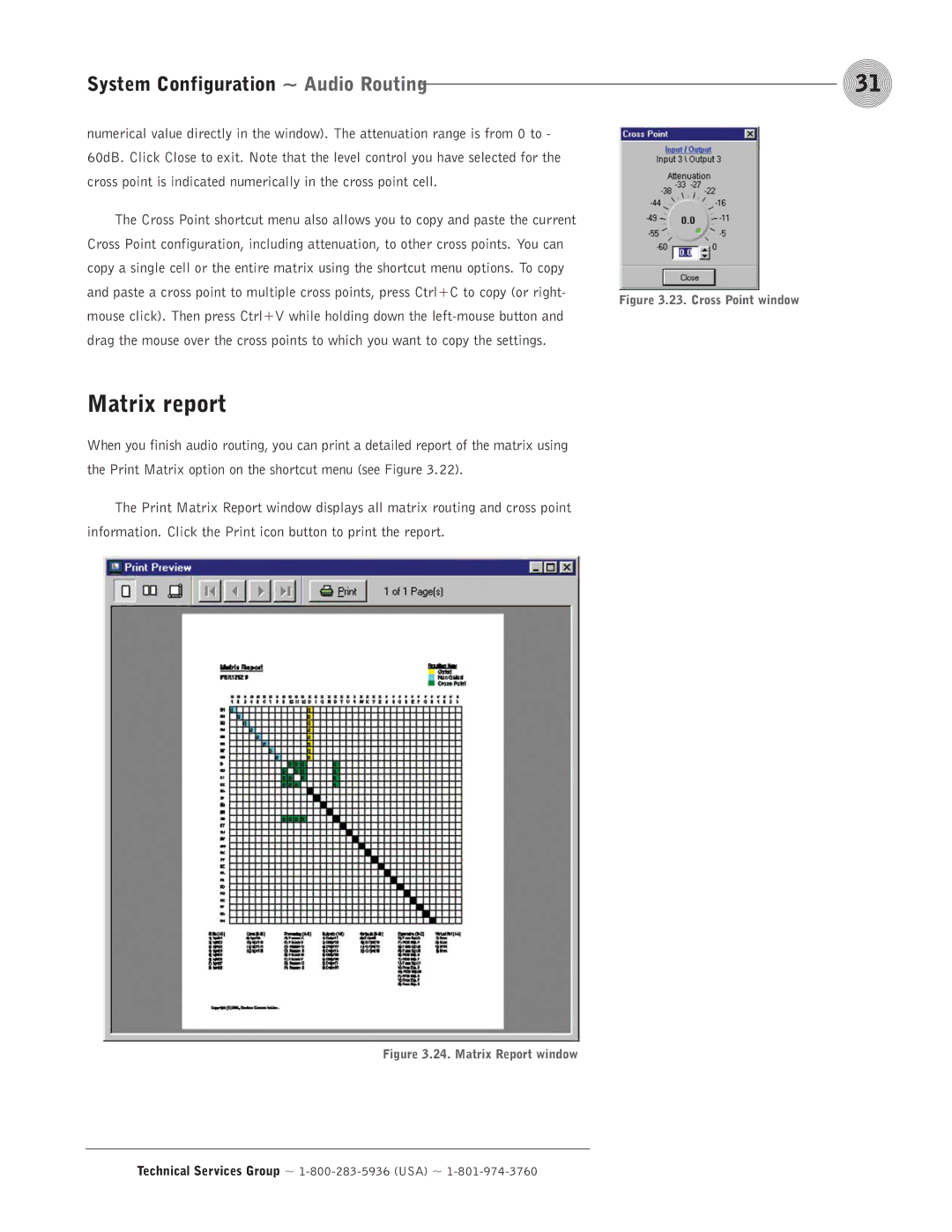 ClearOne comm PSR1212 operation manual Matrix report, System Configuration ~ Audio Routing 