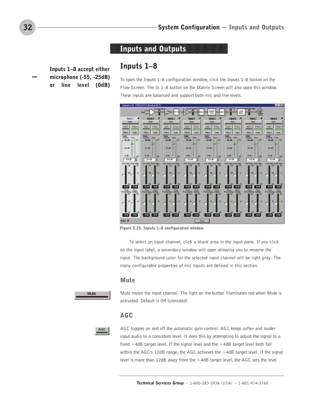 ClearOne comm PSR1212 operation manual Inputs and Outputs 