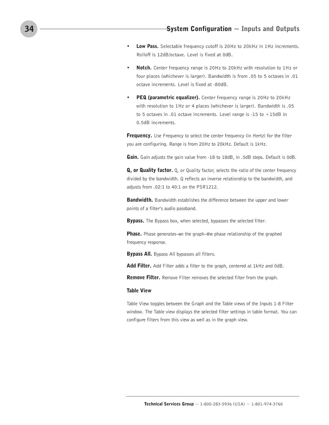 ClearOne comm PSR1212 operation manual System Configuration ~ Inputs and Outputs, Table View 