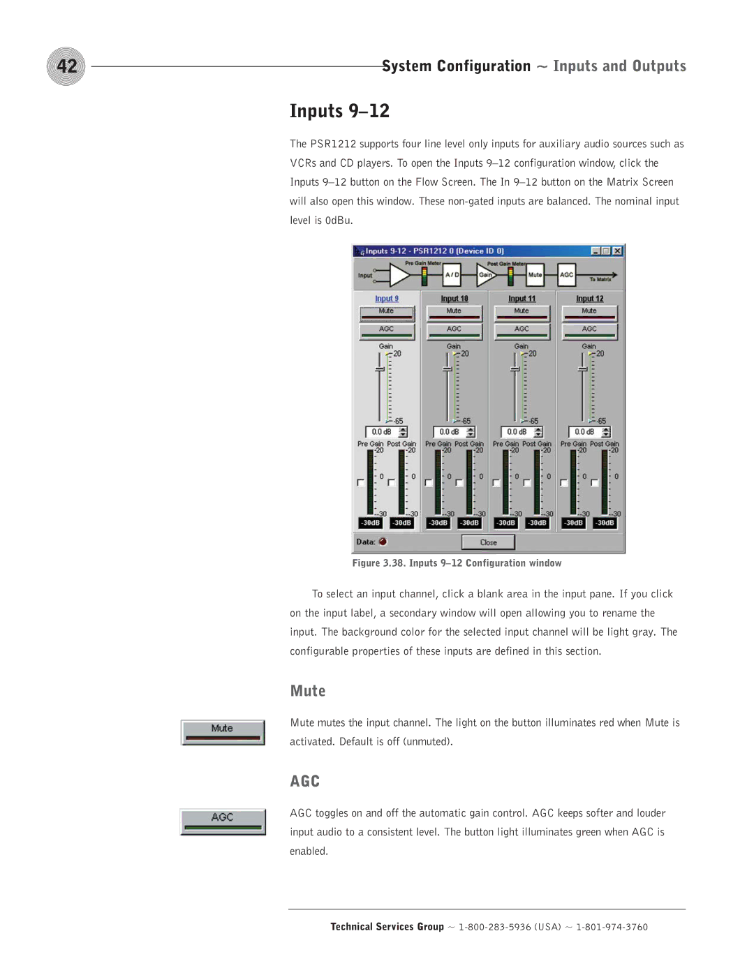 ClearOne comm PSR1212 operation manual Inputs 9-12 Configuration window 