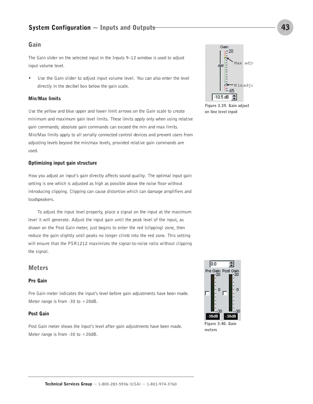 ClearOne comm PSR1212 operation manual Gain meters 