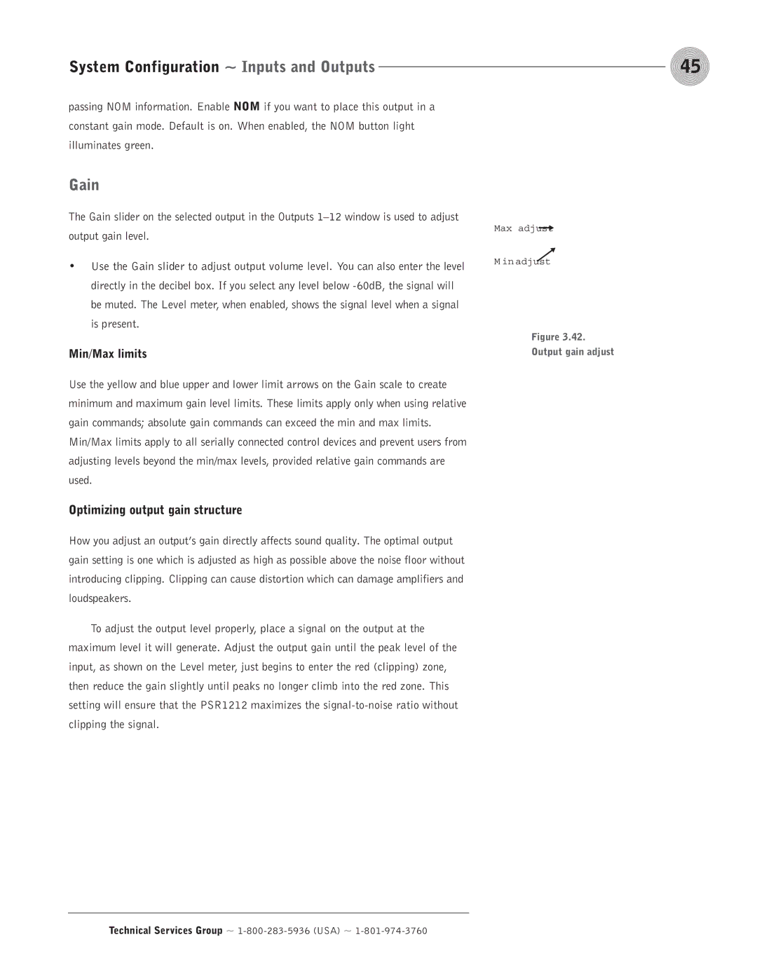 ClearOne comm PSR1212 operation manual Optimizing output gain structure 