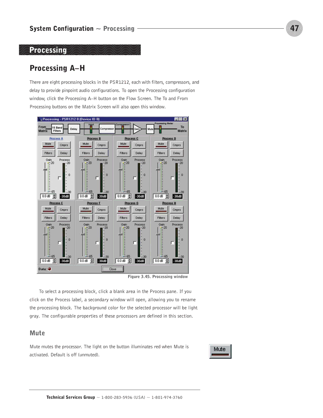 ClearOne comm PSR1212 operation manual Processing A-H 