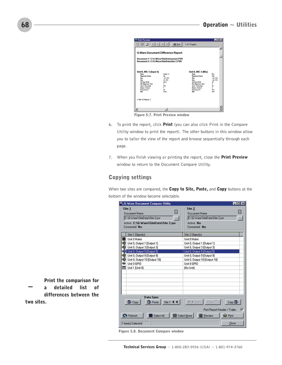 ClearOne comm PSR1212 operation manual Copying settings, Print Preview window 