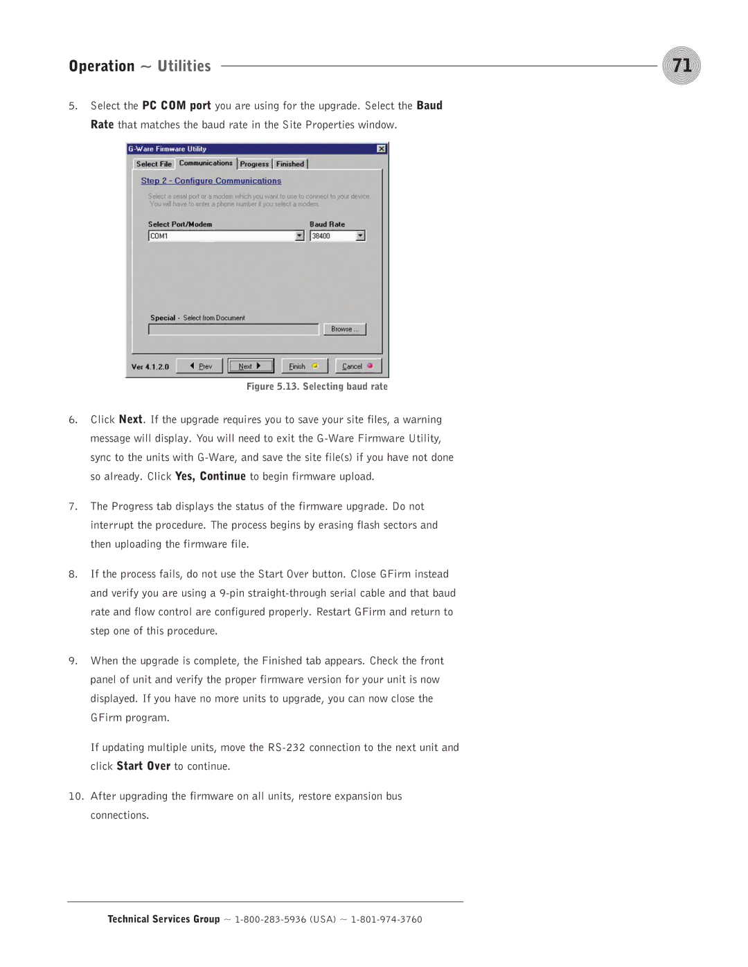 ClearOne comm PSR1212 operation manual Selecting baud rate 