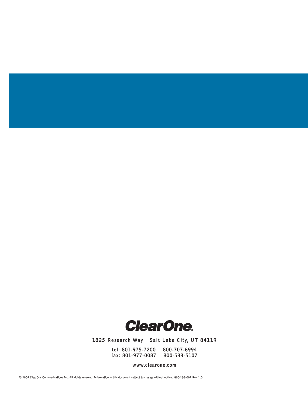 ClearOne comm RAV 600/900 quick start Research Way Salt Lake City, UT 