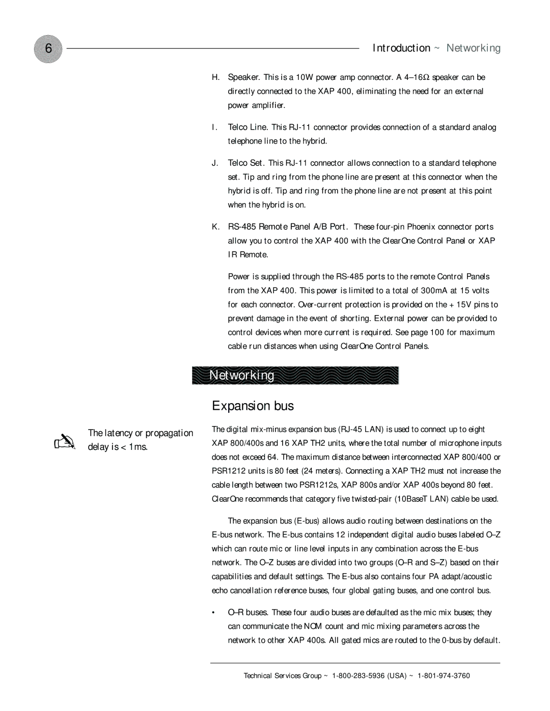 ClearOne comm XAP 400 operation manual Networking, Expansion bus 