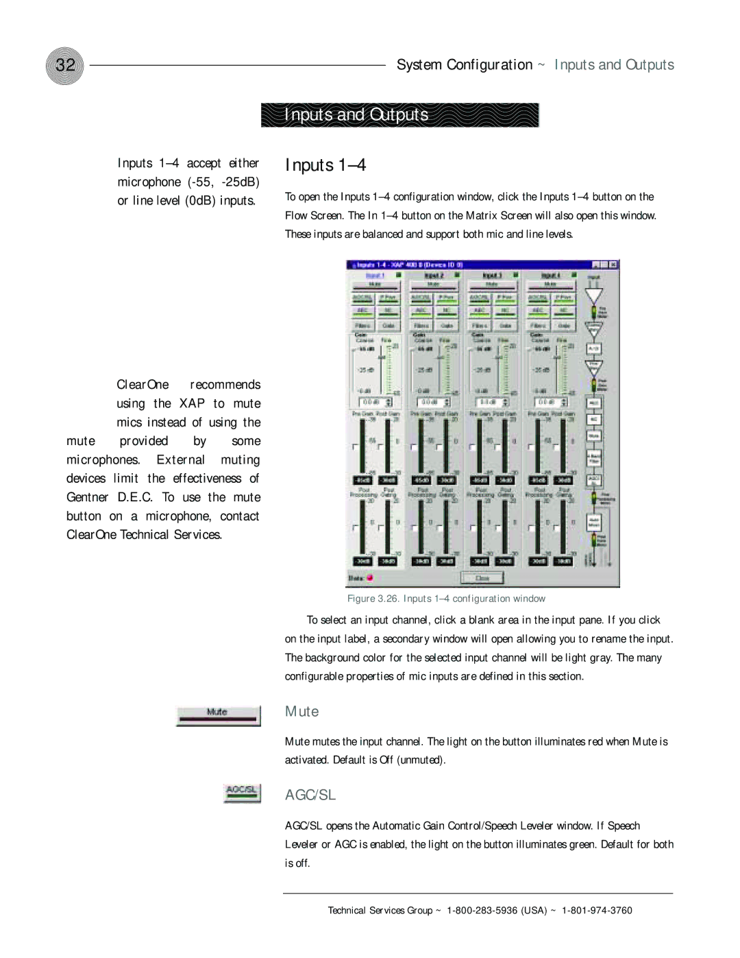 ClearOne comm XAP 400 operation manual Inputs and Outputs 