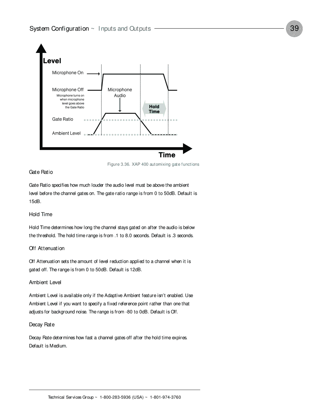 ClearOne comm XAP 400 operation manual Gate Ratio, Hold Time, Off Attenuation, Ambient Level, Decay Rate 