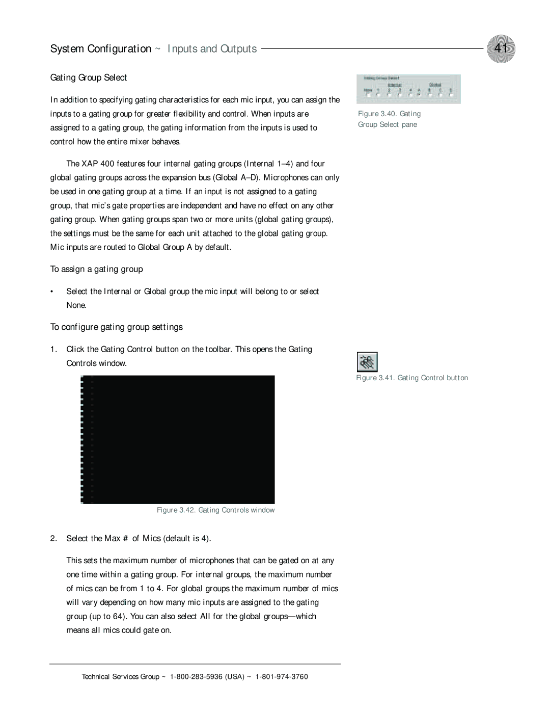 ClearOne comm XAP 400 operation manual Gating Group Select, To assign a gating group, To configure gating group settings 