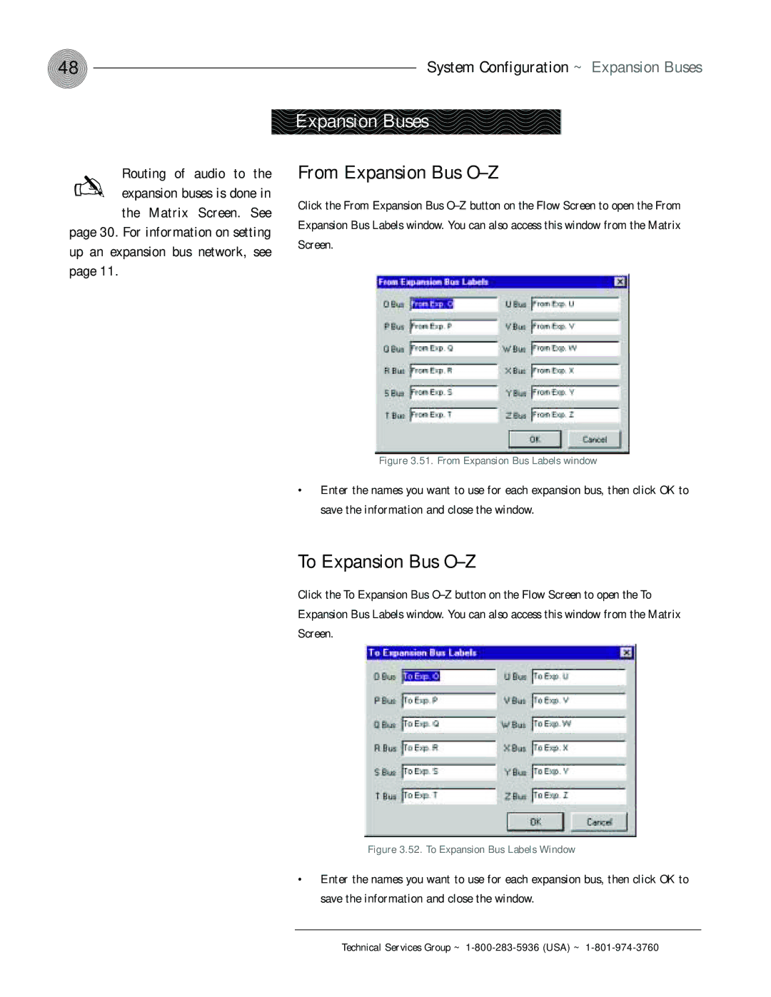 ClearOne comm XAP 400 operation manual Expansion Buses, From Expansion Bus O-Z, To Expansion Bus O-Z 