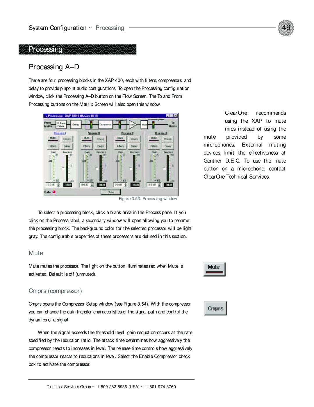 ClearOne comm XAP 400 operation manual Processing A-D, Cmprs compressor 