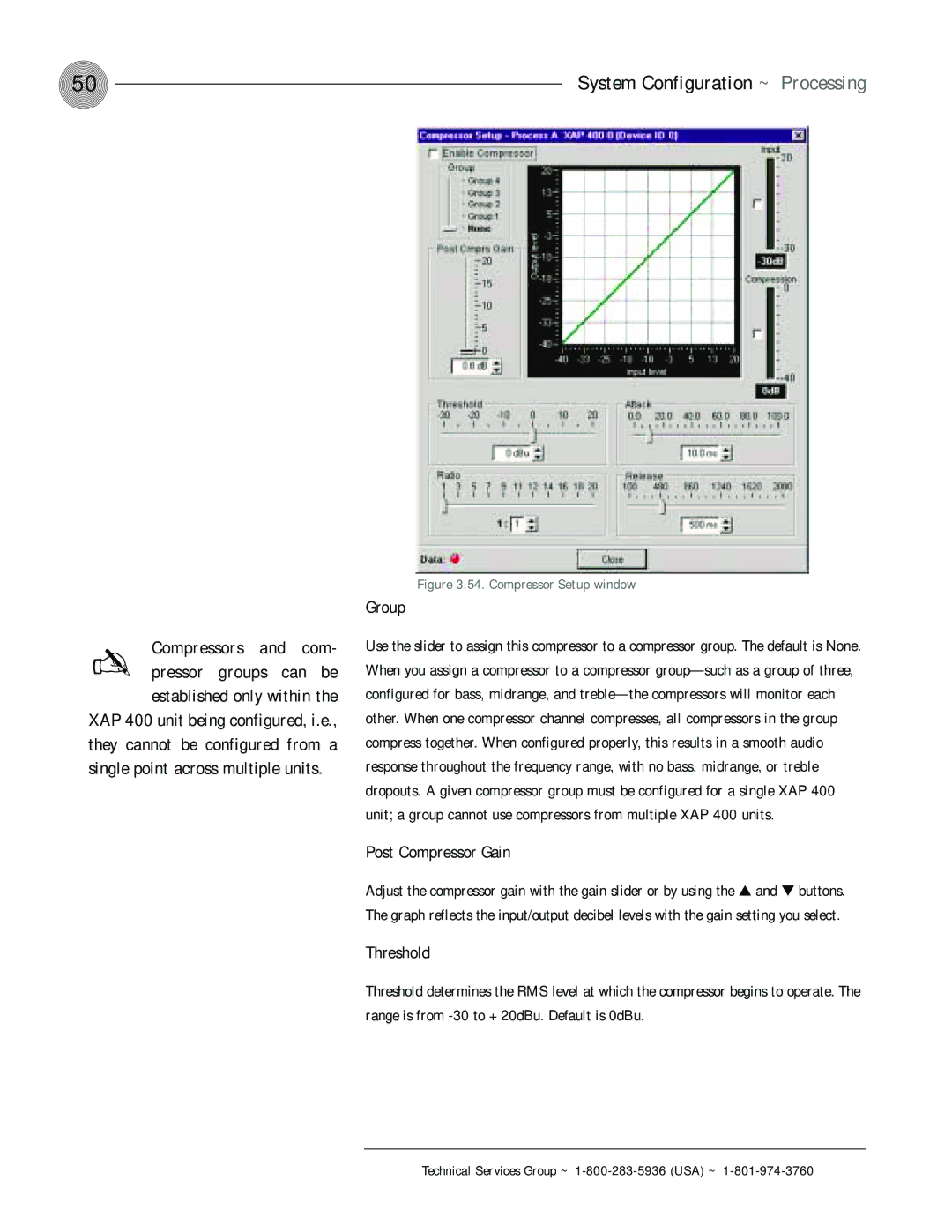 ClearOne comm XAP 400 operation manual Group, Post Compressor Gain, Threshold 