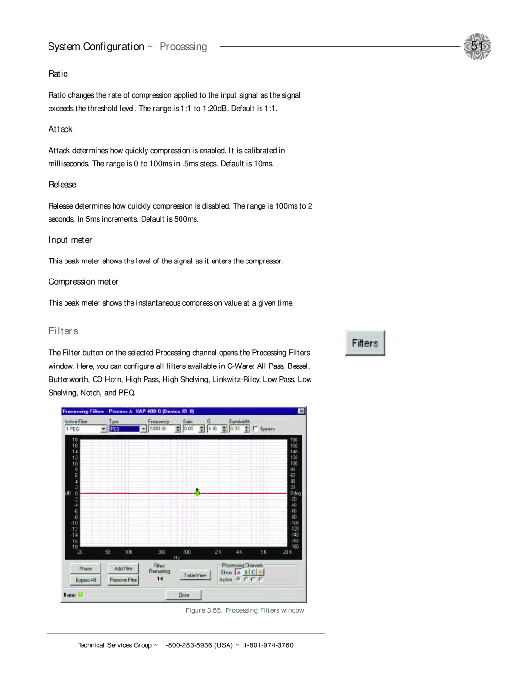 ClearOne comm XAP 400 operation manual Ratio, Attack, Release, Input meter, Compression meter 