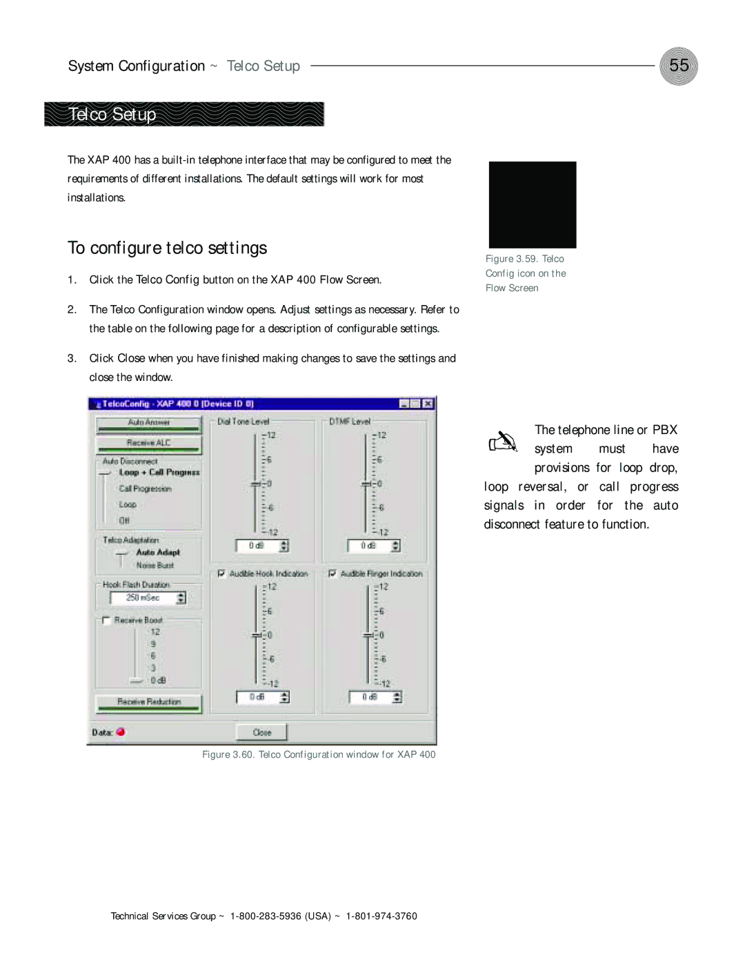 ClearOne comm Telco Setup, To configure telco settings, Click the Telco Config button on the XAP 400 Flow Screen, Have 