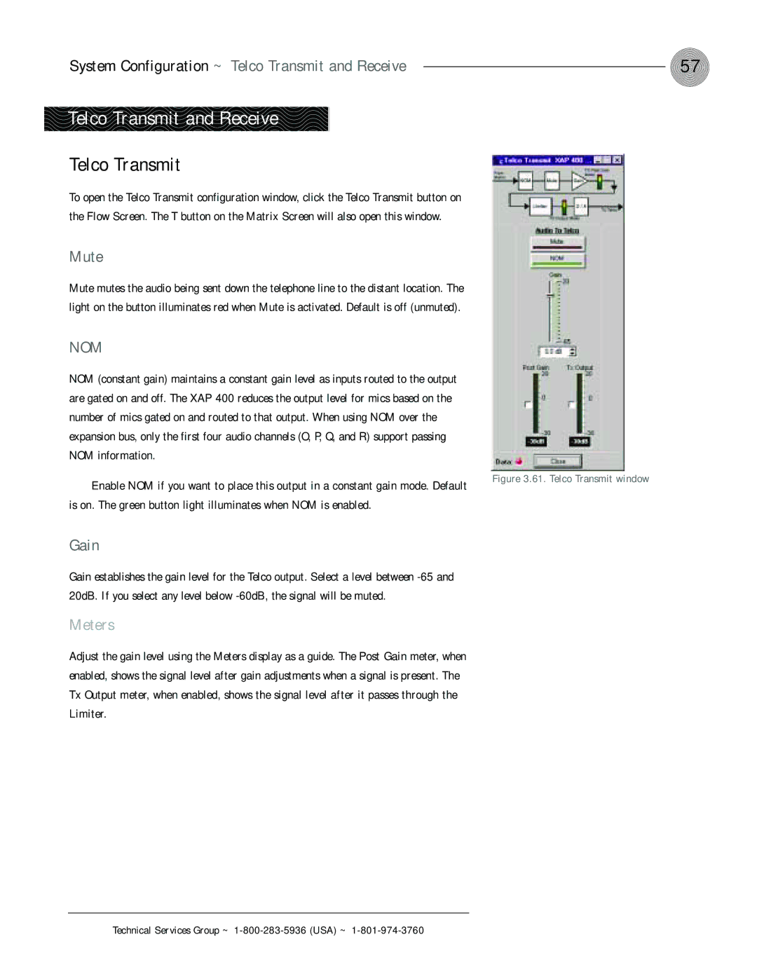 ClearOne comm XAP 400 operation manual System Configuration ~ Telco Transmit and Receive 