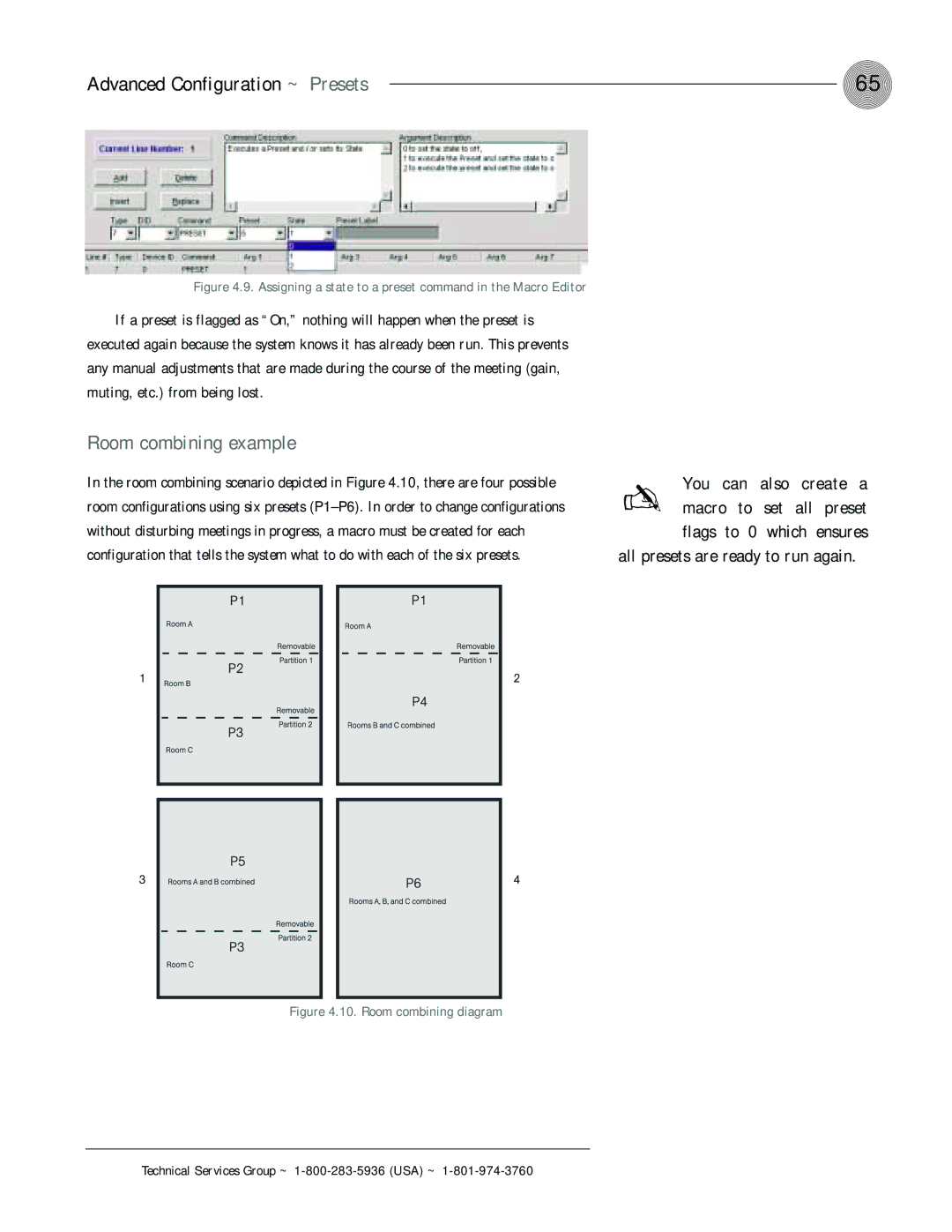 ClearOne comm XAP 400 operation manual Room combining example, All presets are ready to run again 