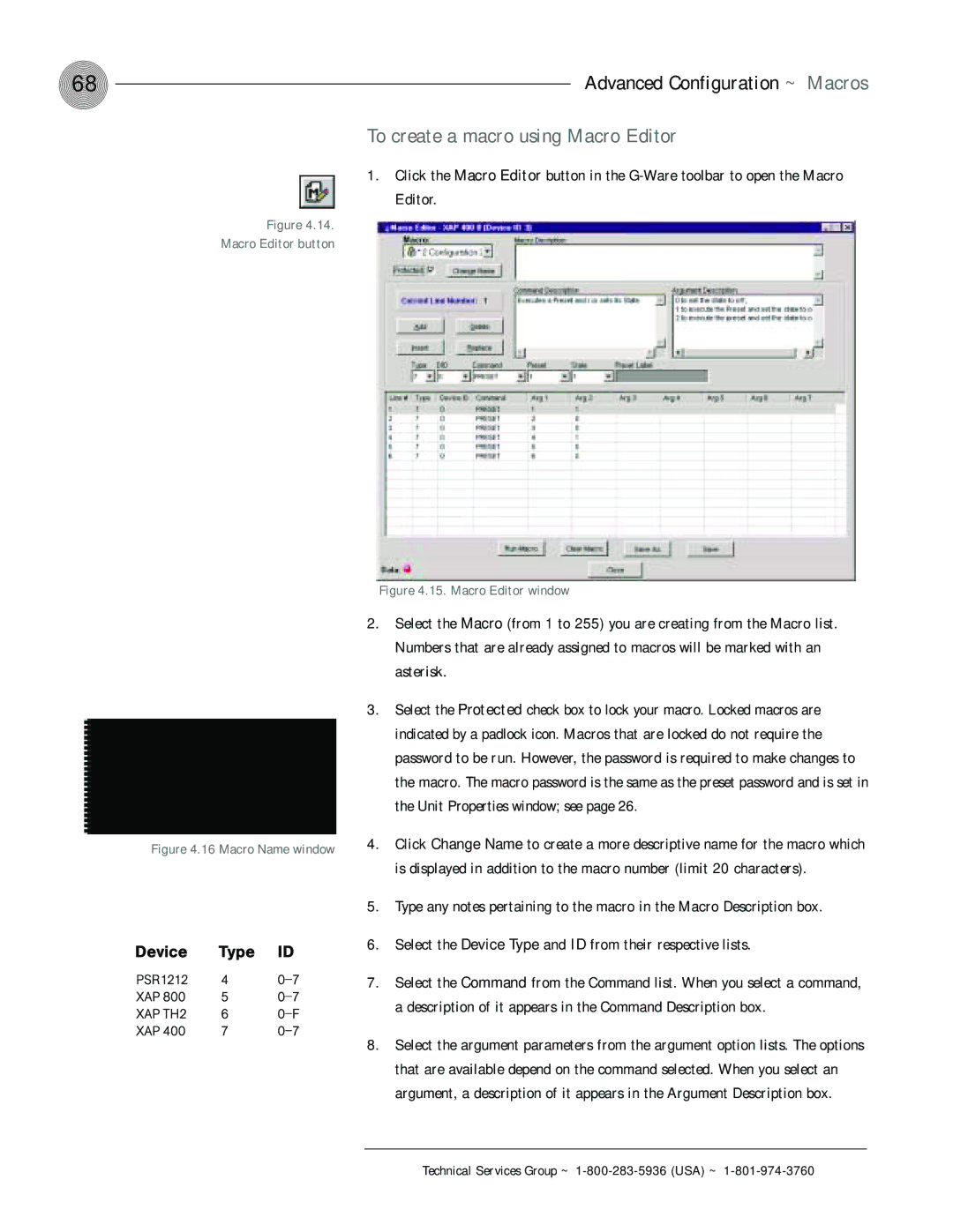 ClearOne comm XAP 400 operation manual To create a macro using Macro Editor, Macro Name window 