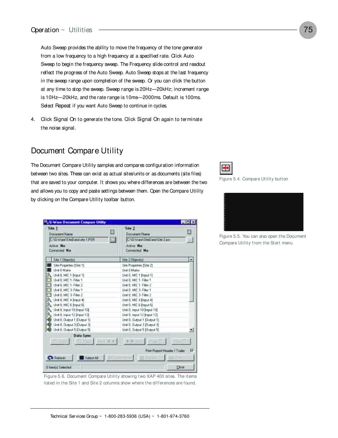 ClearOne comm XAP 400 operation manual Document Compare Utility, Operation ~ Utilities 