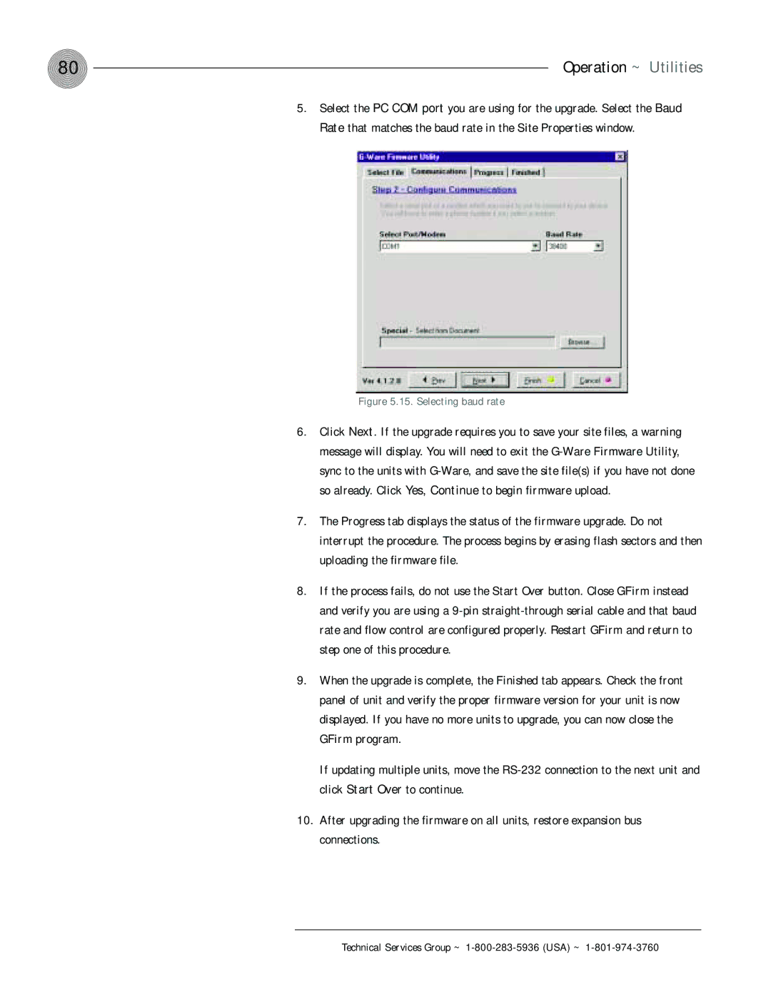 ClearOne comm XAP 400 operation manual Selecting baud rate 