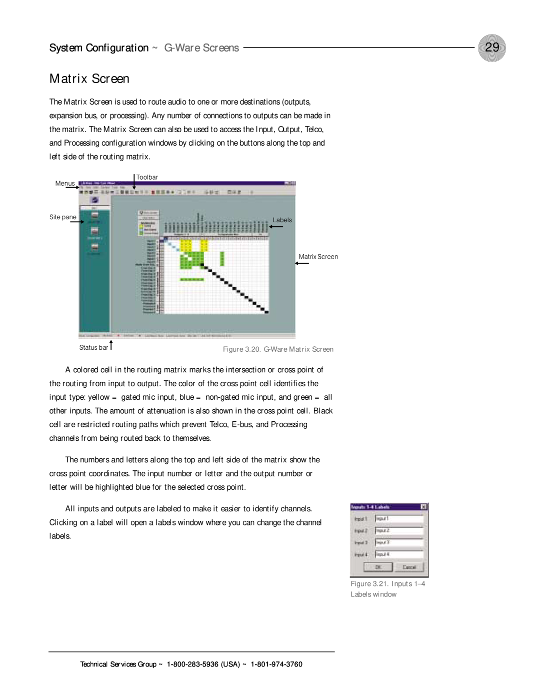 ClearOne comm XAP 400 operation manual Matrix Screen, System Configuration ~ G-WareScreens 