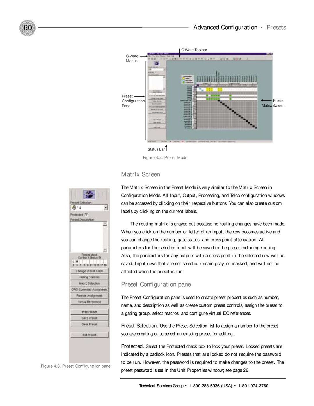 ClearOne comm XAP 400 operation manual Matrix Screen, Preset Configuration pane, Advanced Configuration ~ Presets 