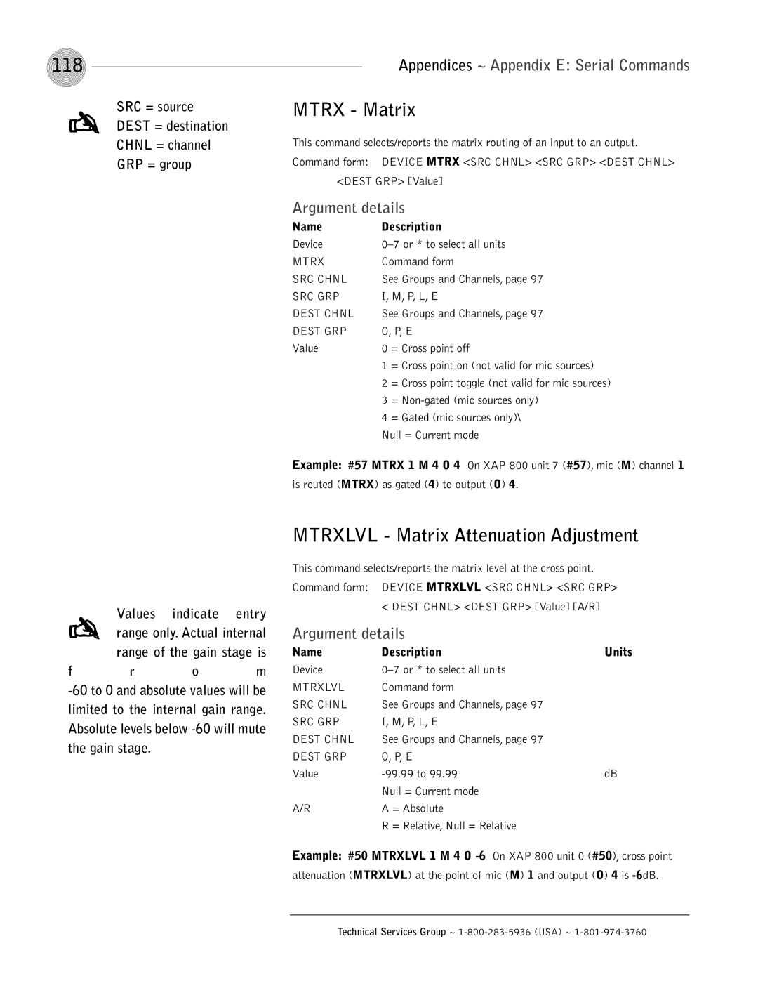 ClearOne comm XAP 800 operation manual 118, Mtrx Matrix 