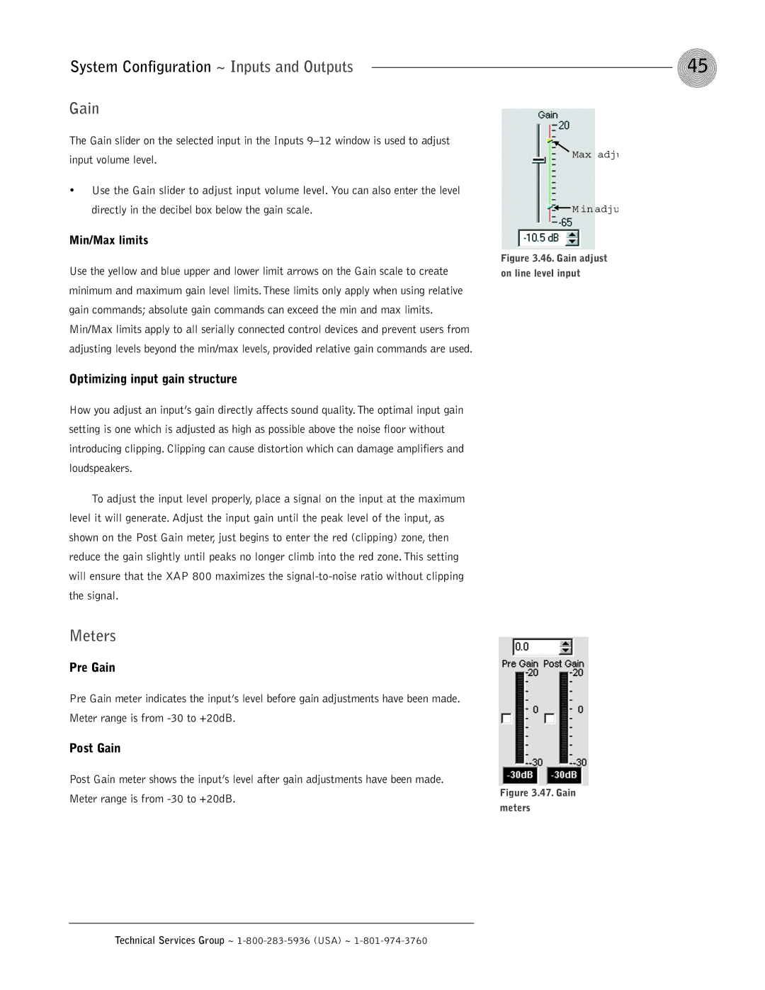 ClearOne comm XAP 800 operation manual Gain adjust on line level input 