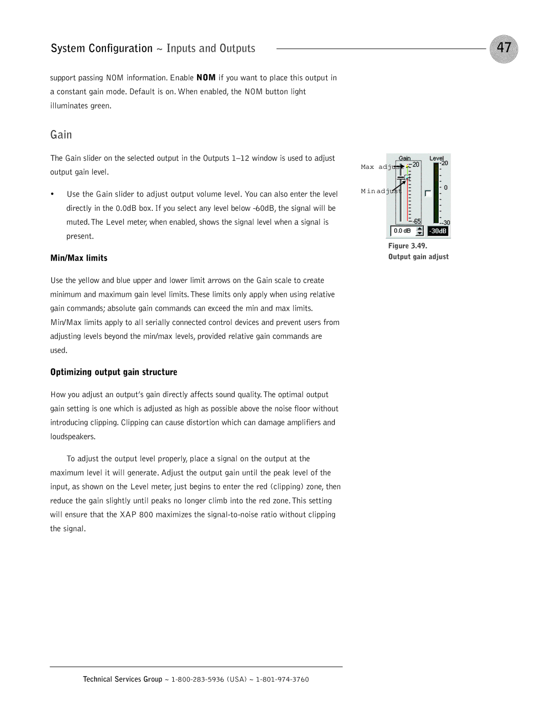 ClearOne comm XAP 800 operation manual Optimizing output gain structure 