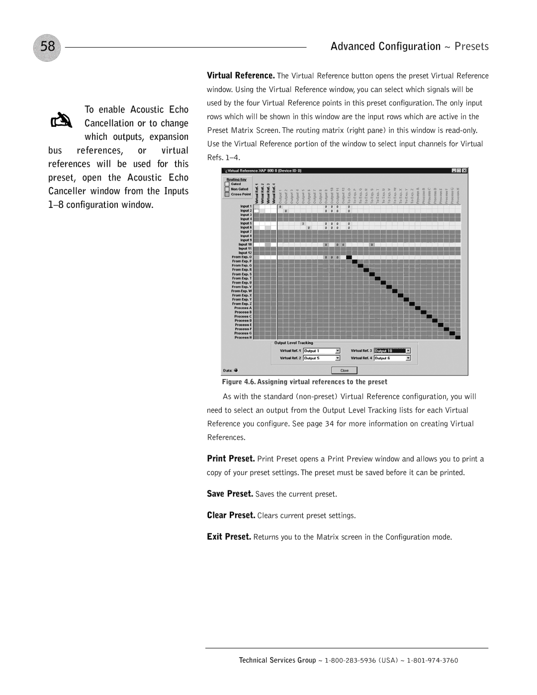 ClearOne comm XAP 800 operation manual To enable Acoustic Echo, Cancellation or to change, Which outputs 