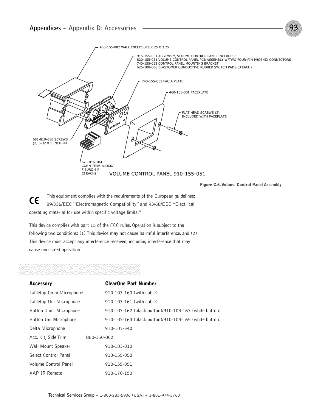 ClearOne comm XAP 800 operation manual Appendices ~ Appendix D Accessories, Accessory ClearOne Part Number, With cable 