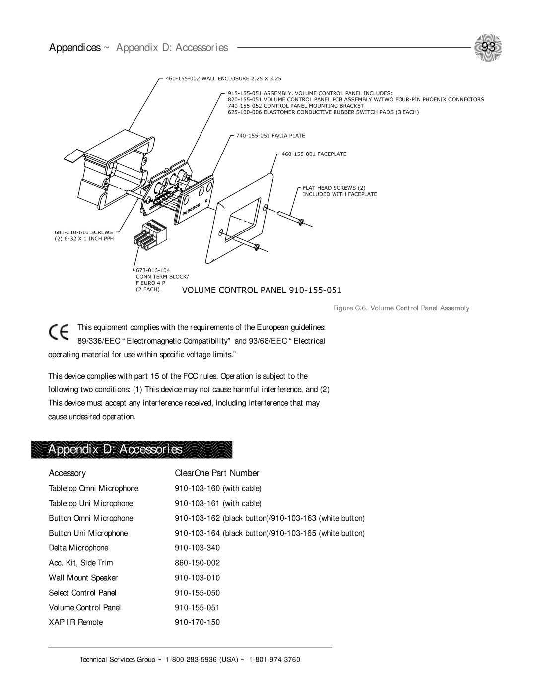 ClearOne comm XAP 800 Appendices ~ Appendix D Accessories, Accessory ClearOne Part Number, Button Uni Microphone 