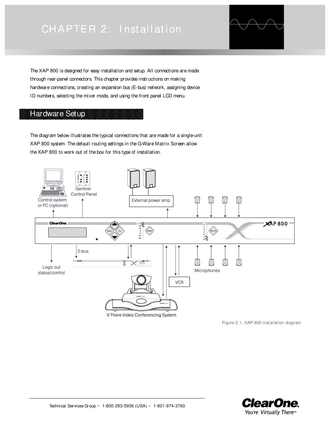 ClearOne comm XAP 800 operation manual Installation, Hardware Setup 