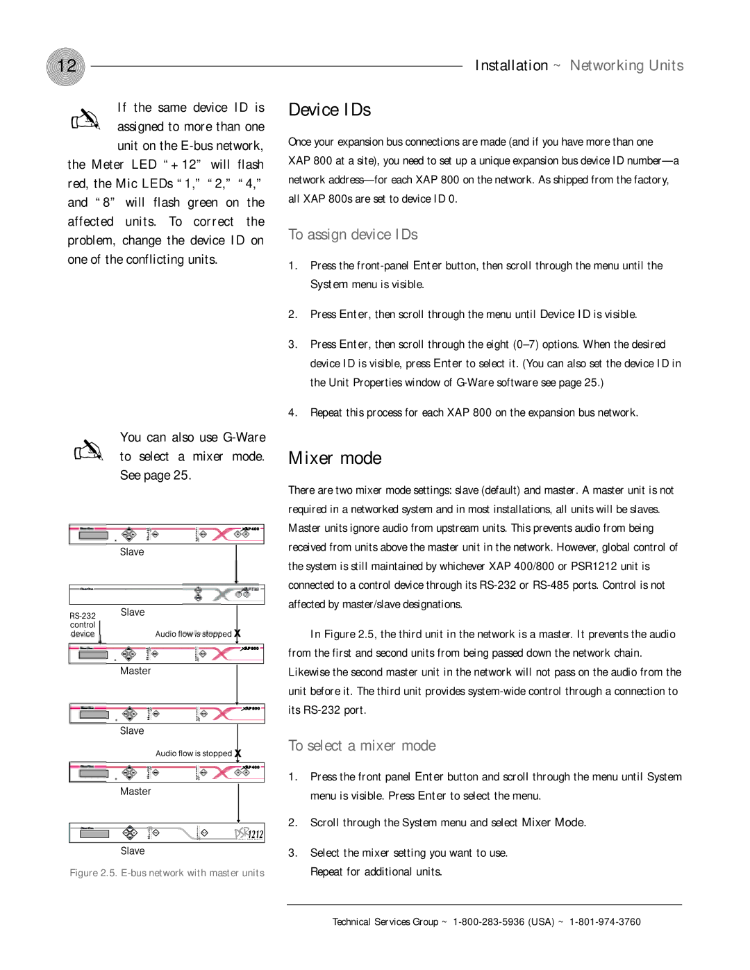 ClearOne comm XAP 800 operation manual Device IDs, Mixer mode, To assign device IDs, To select a mixer mode 